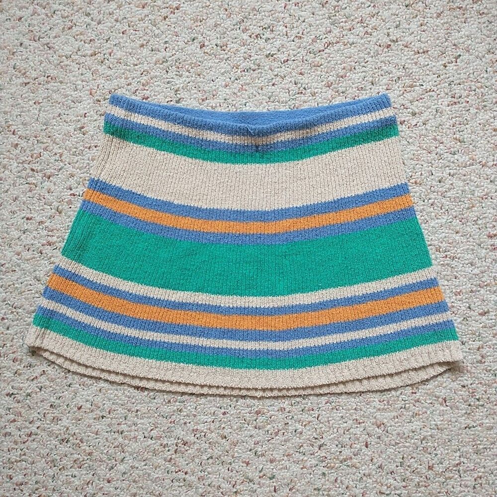 Free People Striped Knit Mini Skirt in Cream, Green, Blue, and Gold